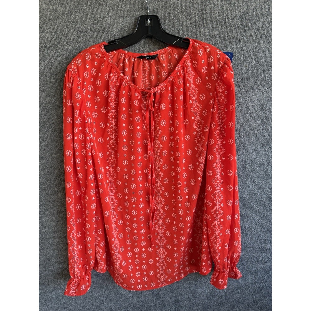 Dokotoo Womens XL Red White Long Sleeve Blouse Office‎ Siren Dress Shirt H58